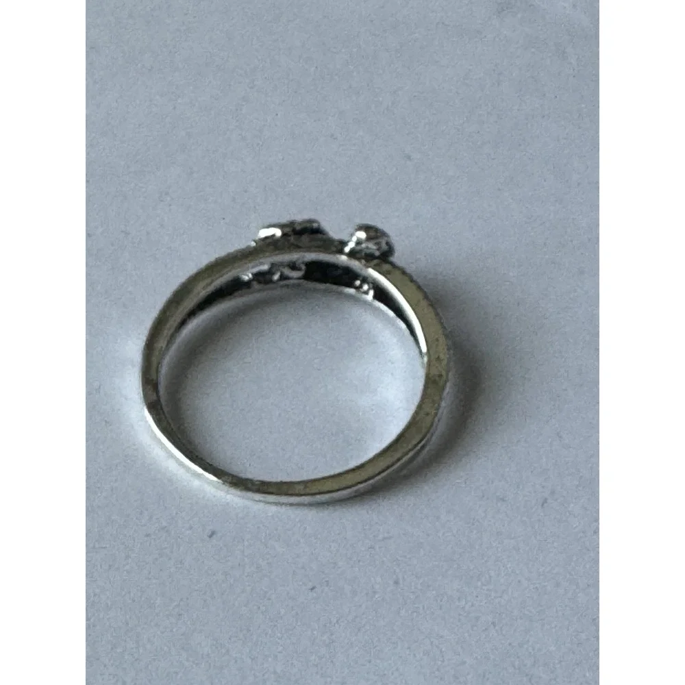 Silver Tone Rose Flower & Leaf Band Ring Metal No Stone Size 6